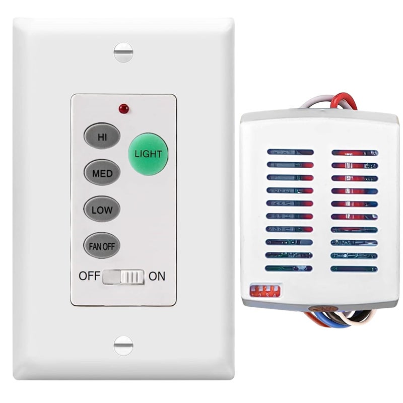 53T Universal Ceiling Fan Wall Remote Control, Smaller Size Receiver Kit 4DIP Switch 3 Speed Light Dimmer,Compatible with Hampton Bay, Harbor Breeze, Hunter (Wall Remote & Mini Receiver) - Image 1